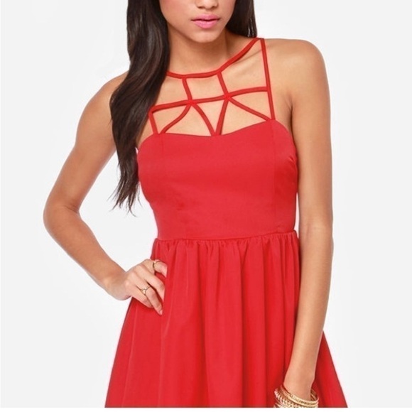 Lulu’s Red Can’t Cage Me Strap Mini Dress Size Small - Picture 2 of 13